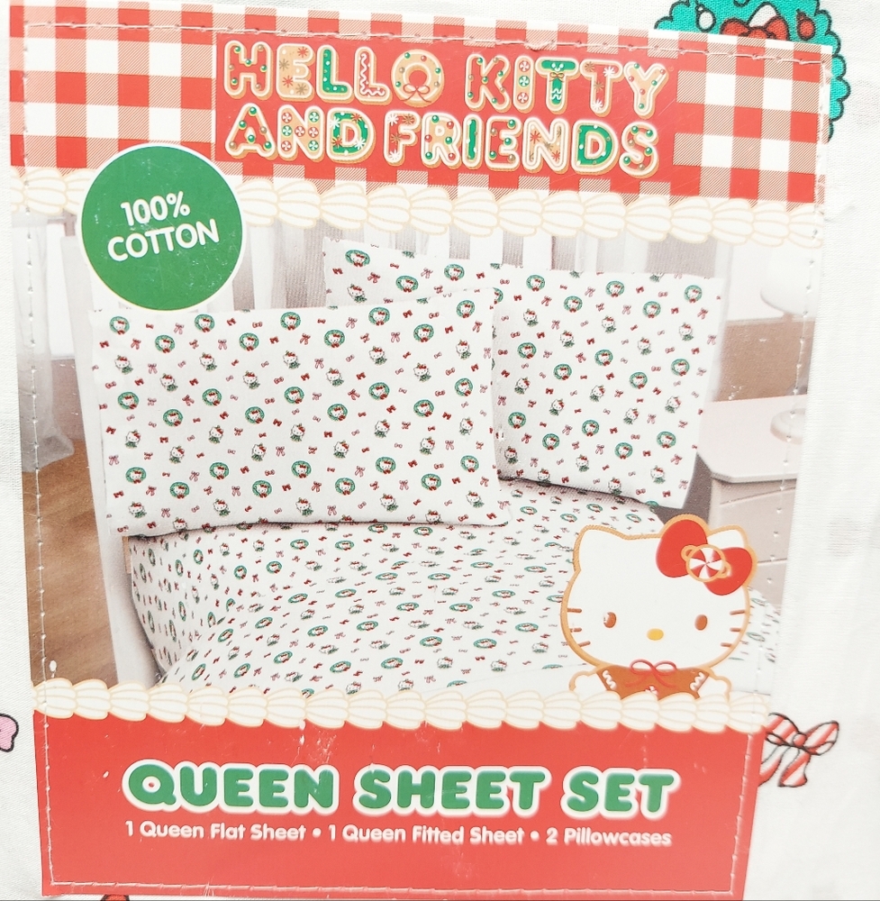 NEW! Hello Kitty Christmas Holiday Queen Size Bed Sheet